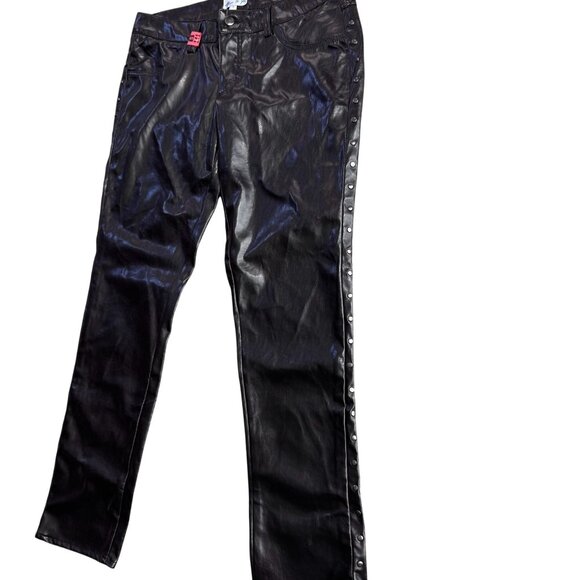 Vtg‎ Blue bi You Faux Leather Studded Pants Womens 11 90s Y2K Moto Rave Goth - Picture 5 of 8
